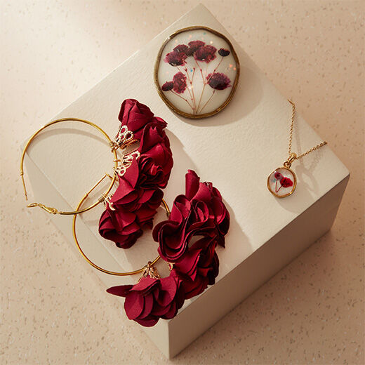 Red ruffle fabric earrings