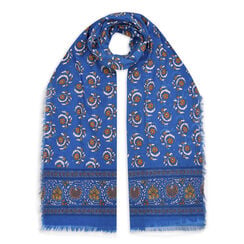 Blue and orange block print cotton scarf
