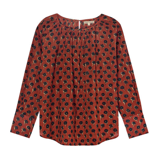 Red gathered cotton blouse