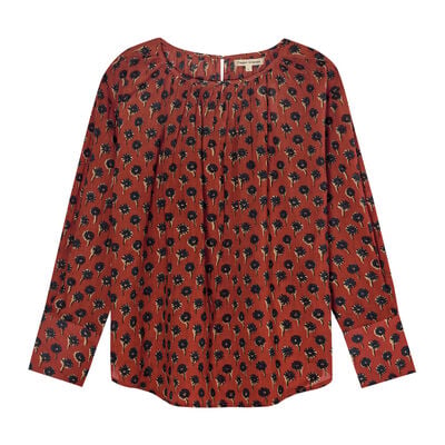 Red gathered cotton blouse
