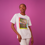Model is size 6 and wears small Henry Irving colourful Dahlia t-shirt