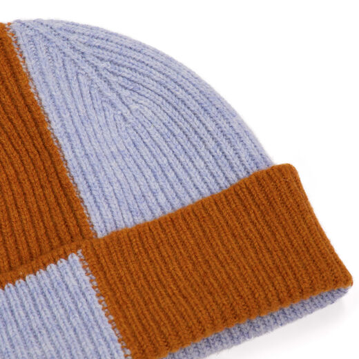 Lavender and orange wool beanie hat