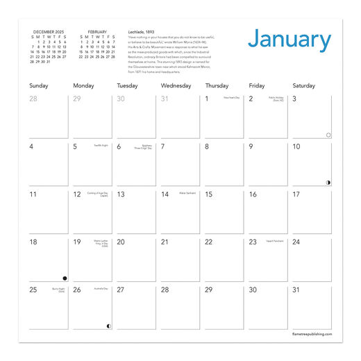 William Morris 2026 calendar