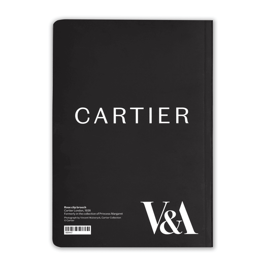 The reverse of the notebook reads CARTIER and gives the details of the jewellery design referenced