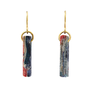 A pair of small hook errings featuring a rectangular pendant in a marbled multicoloured pattern.