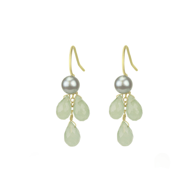 Pearl and aquamarine hook earrings by Mounir