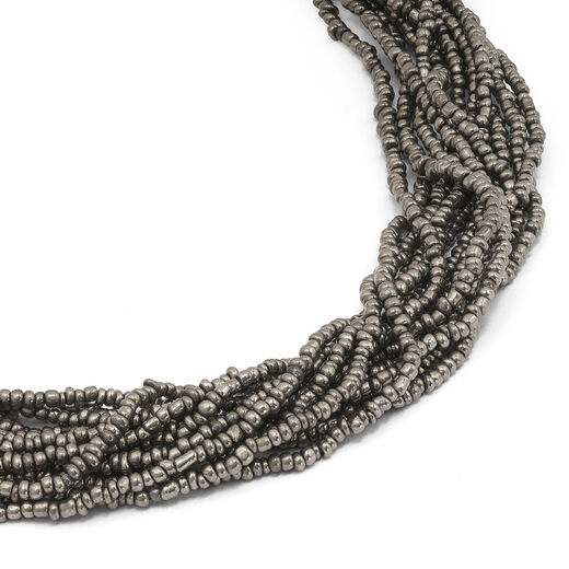 Coffee wood metallic beaded necklace