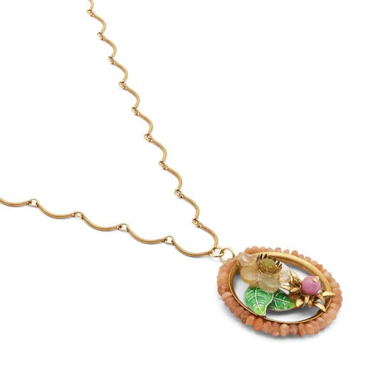 Pink blossom floral window necklace by Joli
