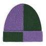Purple and green wool beanie hat
