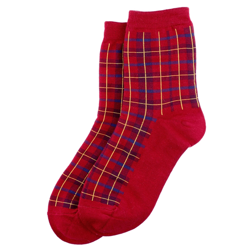 Red check tartan socks.