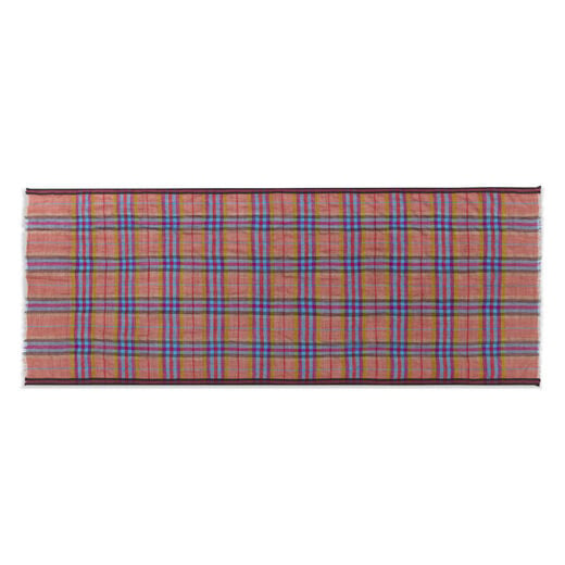 Peach and blue checked wool scarf