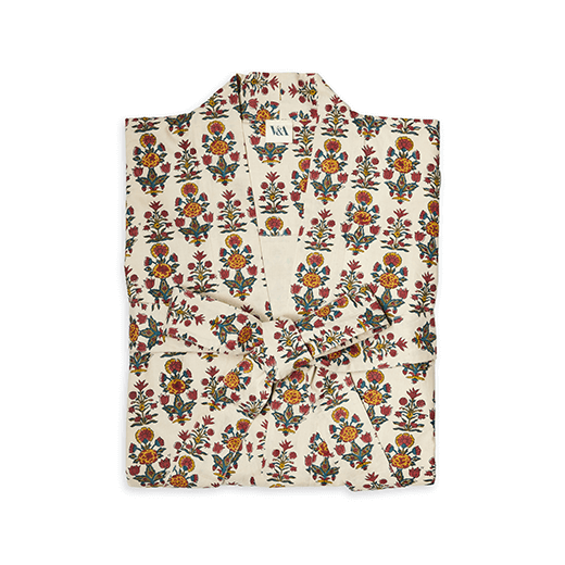 Marigold block print luxury robe