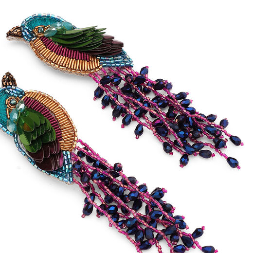Kingfisher beadwork earrings by Olivia Dar