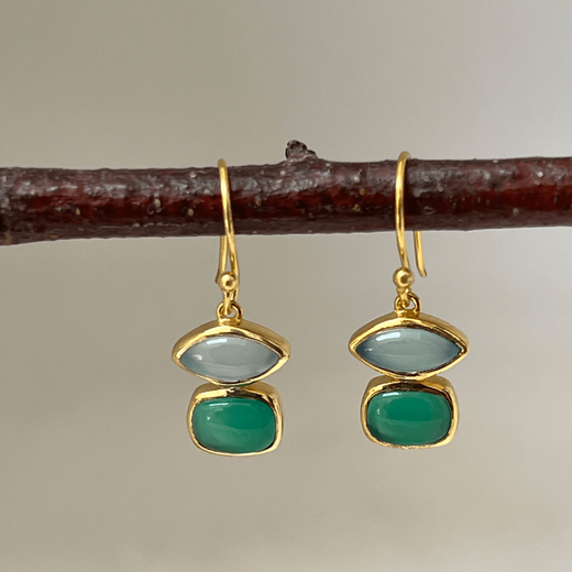 Green onyx and aqua chalcedony hook earrings by Mirabelle&nbsp;