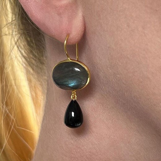 Labradorite and black onyx hook earrings by Mirabelle