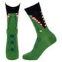 A pair of socks featuring a print of a green crocodile.
