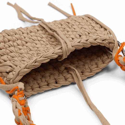 Tan crochet crossbody bag by Loopd Studio