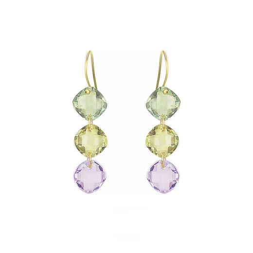 Amethyst and lemon quartz drop earrings by Mounir