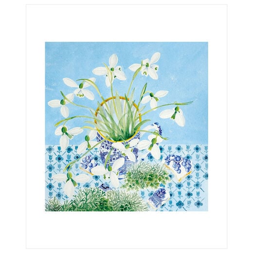 Snowdrop and lichen greeting card