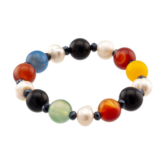 Multicoloured beads and freshwater pearl bracelet