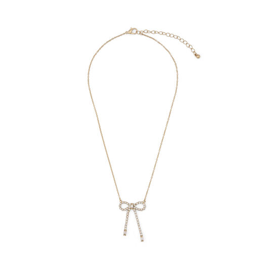Crystal bow earrings and necklace set with pink velvet jewellery pouch