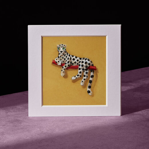 Design for a panther on a branch brooch &ndash; 8 x 8 mounted print