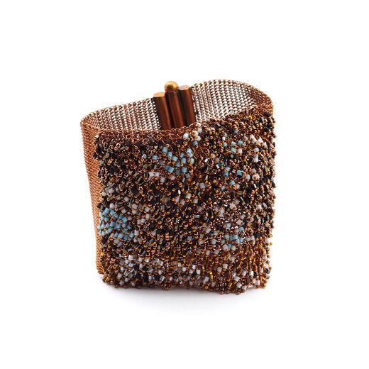 Brass knit black and gold bead bracelet by Milena Zu