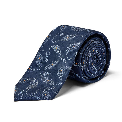Navy leaf silk tie
