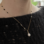 Pearl, white moonstone and black onyx necklace by Mirabelle