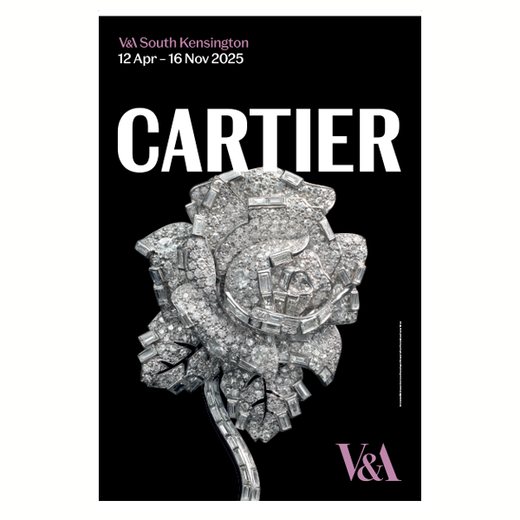 Striking against a black background, Princess Margaret's Cartier Rose clip brooch stands proud