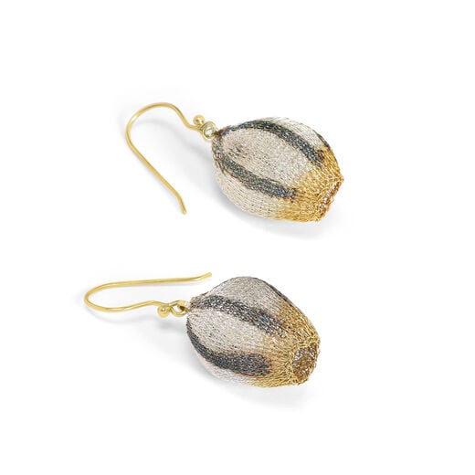 Stripe bellflower wire mesh hook earrings by Milena Zu