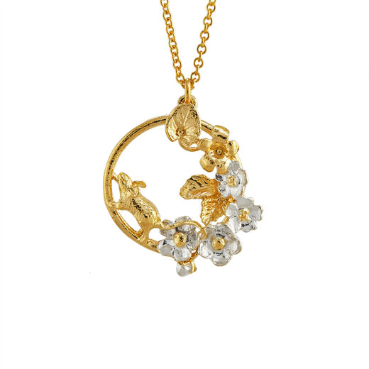 Mouse in floral loop necklace by Alex Monroe