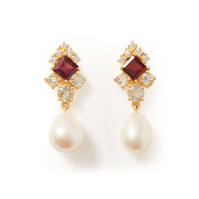 Garnet and pearl stud earrings by Carousel Jewels
