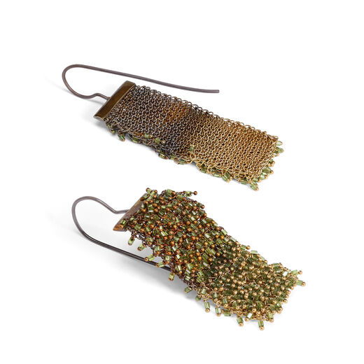 Gold and green wire mesh beaded earrings by Milena Zu