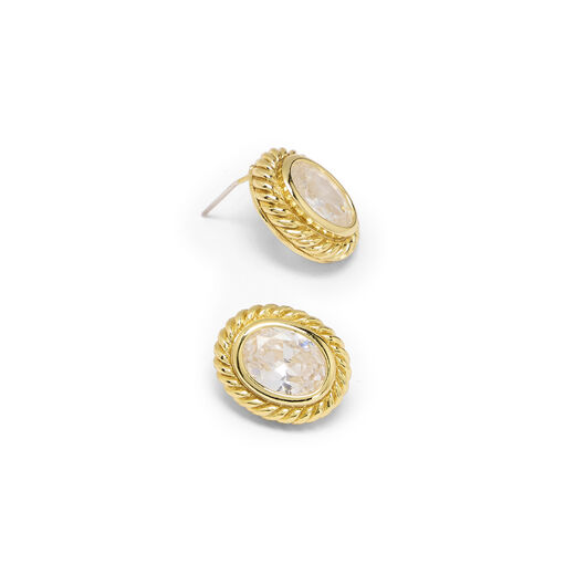 Oval crystal gem stud earrings