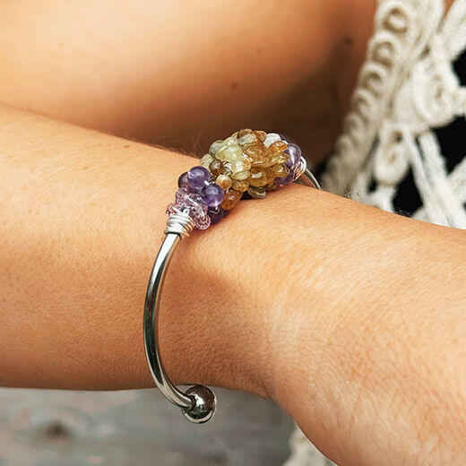 Green cluster silver cuff bracelet by Black & Sigi