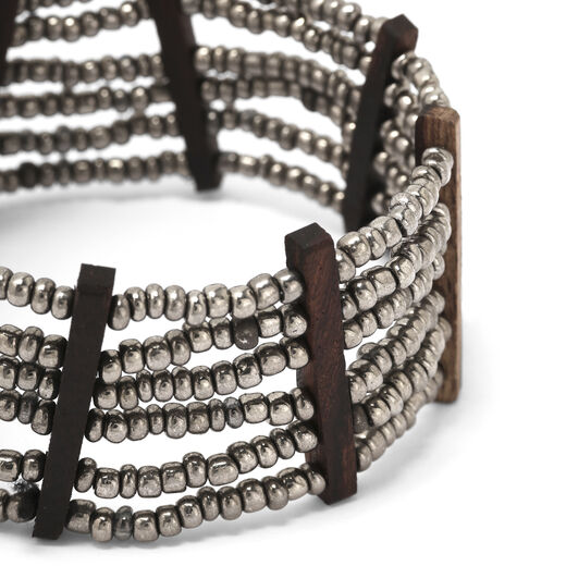 Coffee wood metallic beaded bracelet