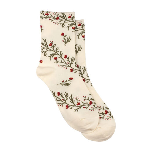Cream and red floral socks