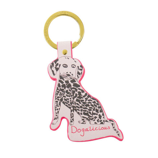 Keyring featuring a playful drawing of a dog.