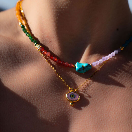 Pink evil eye necklace by Ottoman Hands