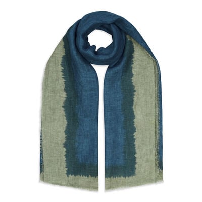 Blue and green linen scarf