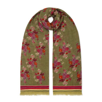 Green and purple floral wool scarf