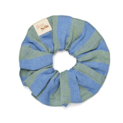 Blue & green linen scrunchie