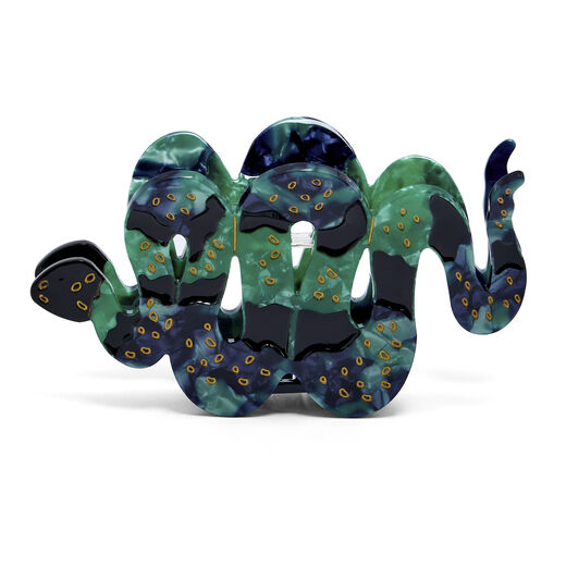 Hand painted and sustainable snake hair claw made from cellulose acetate.