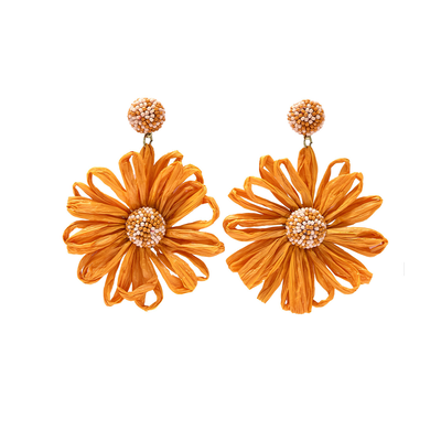 Orange raffia flower earrings