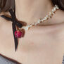 Vivid merino scarf and black ribbon jewellery set