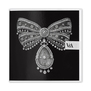 A square black greetings card featuring a striking ribbon-shaped brooch of carved rock crystal and diamonds