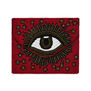 evening clutch decorated with a detailed beaded eye motif, closed with a magnetic clasp