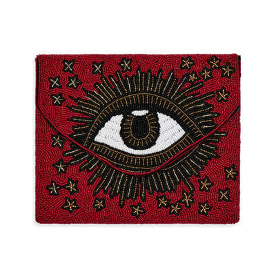 Eye beaded clutch bag