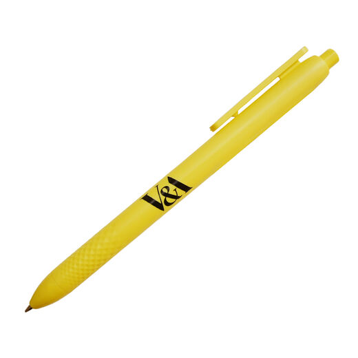 A bright yellow pen with the black V&A logo.